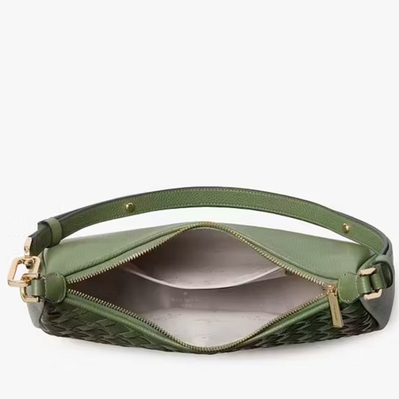 NWT Kate Spade 18k gold KAYLA Large Olive Green Woven Leather Shoulder Bag - Picture 2 of 5